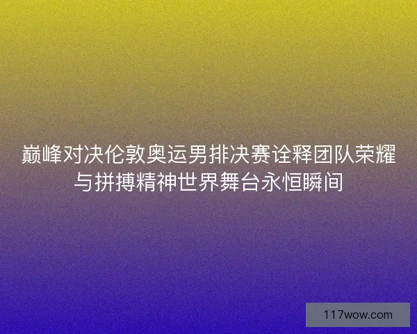 巅峰对决伦敦奥运男排决赛诠释团队荣耀与拼搏精神世界舞台永恒瞬间